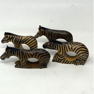 Wooden Zebra Napkin Holder Rings Hand Carved & Painted African Safari Animal 4